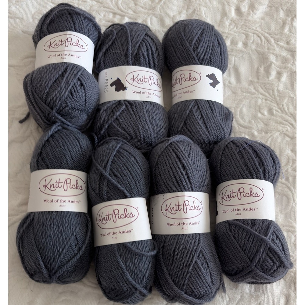 Knit Picks Wool of the Andes Mist Gray Yarn Lot  7 Skeins 100% Peruvian Worsted